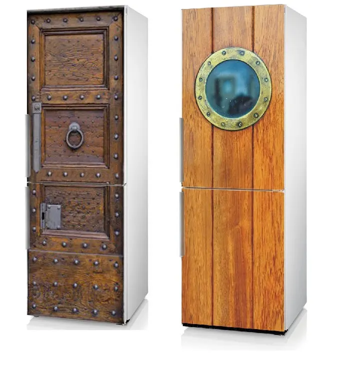 

3D Old Wooden Door Wholesale Art SelfAdhesive Refrigerator Sticker Fridge Door Cover Wallpaper 60x150cm 60x180cm 100x180cm
