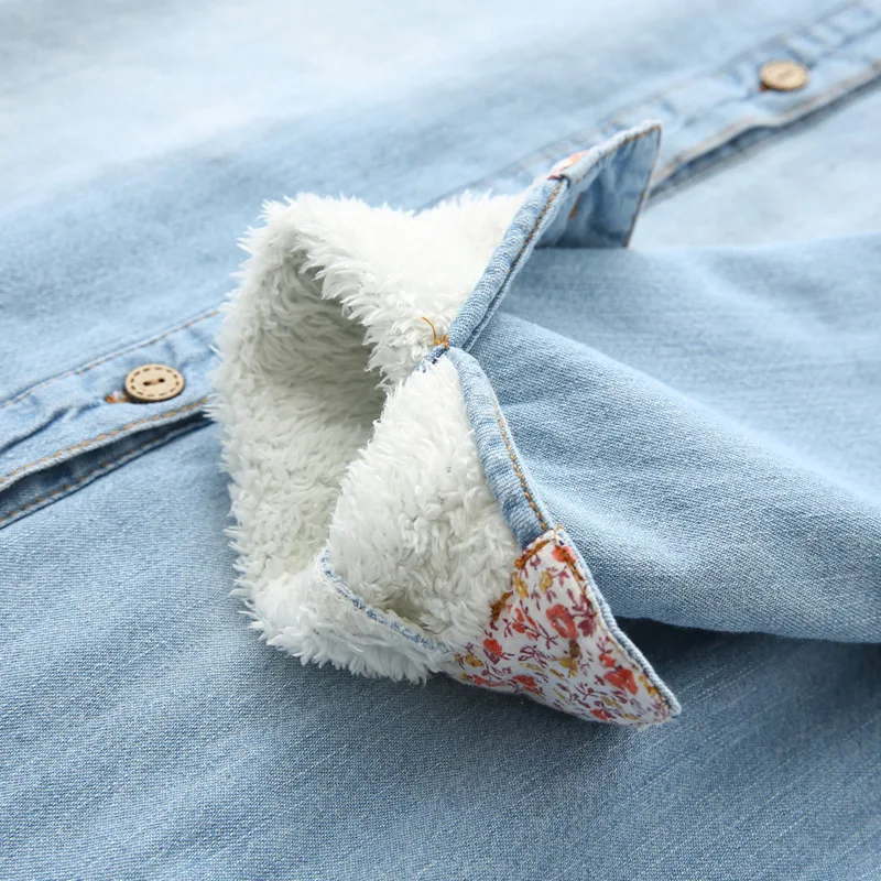 Повседневные свободные женские джинсовые рубашки больших размеров с принтом,, корейские осенние зимние плотные теплые джинсовые женские топы и блузки A901