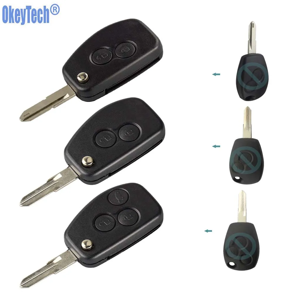 

OkeyTech 2/3 Button Modified Flip Remote Key Shell Case With VC102 206 Blade Fob For Renault Megan Modus Clio Modus Kangoo Logan