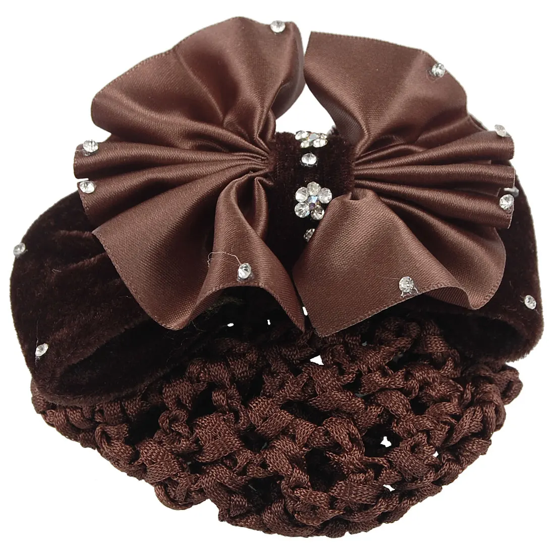 Women Rhinestone Flower Snood Net Hair Clip Barrette Brown Black | Красота и здоровье