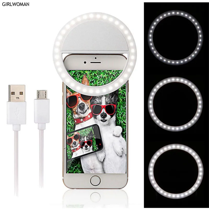 

Girlwoman Selfie Ring LED Flash Light for Phone Round Flash LEDS Camera Selfie Lamp For Mobile Phone Lenses Usb Charge