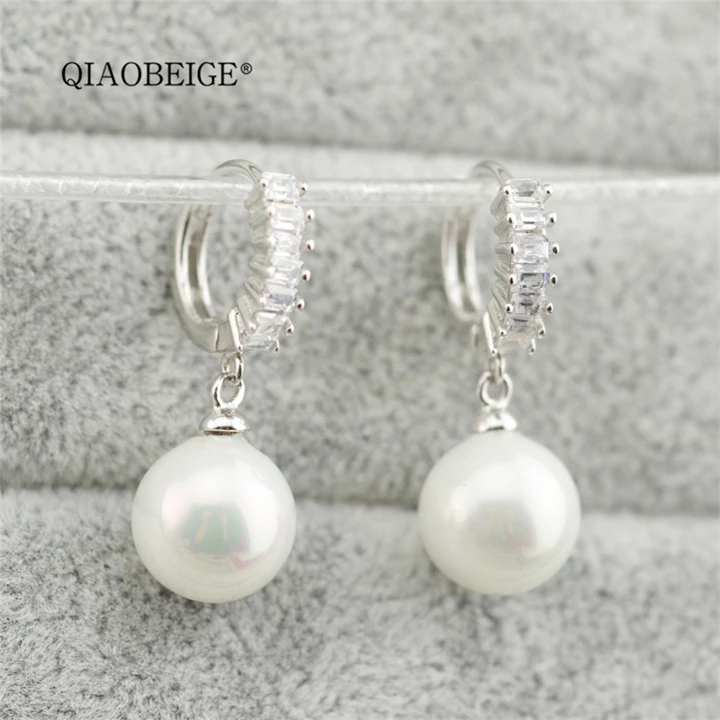 

QIAOBEIGE No pearl Accessory, unique ladies hoop earrings, Nice latest earrings cz stone women Factory Direct 925 silver jewelry