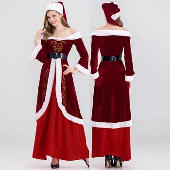 

Luxury Full Set Christmas Costumes Santa Dress for Women Red Christmas Clothes Santa Claus Cosplay Costume Suit
