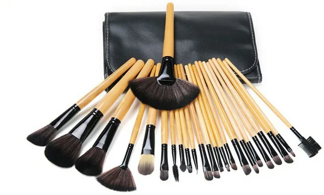 24 шт. Make Up Brush Set Maquillaje черный макияж кисти профессиональный высокое качество комплект с puleather сумки макияж инструментов - Handle Color: beige