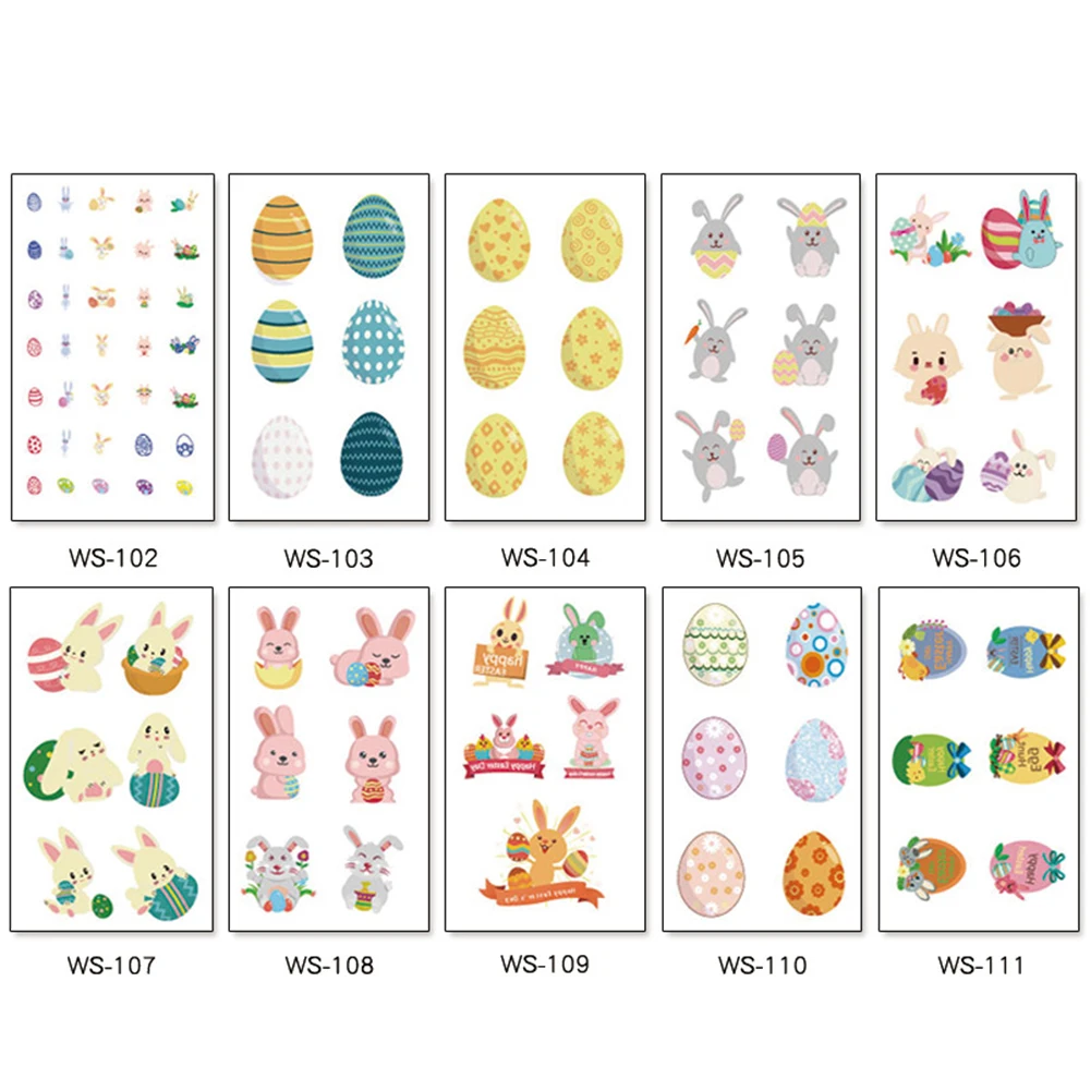 

10pcs/set Children Body Art Waterproof Gift Cartoon Colorful Rabbit Temporary Cute Party Tattoo Sticker Easter Decoration