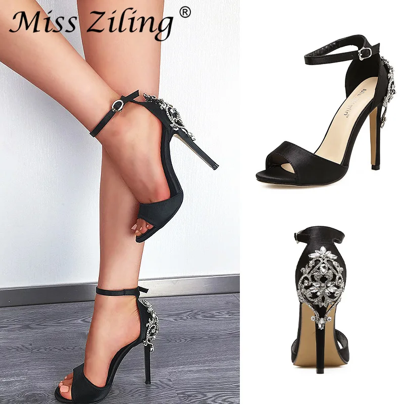 

Rhinestone Stiletto Lady Sexy Crystal Thin Heels Sandal Woman Ankle Strap Wedding Dress Shoes Pump Big Shoe 40 41 42