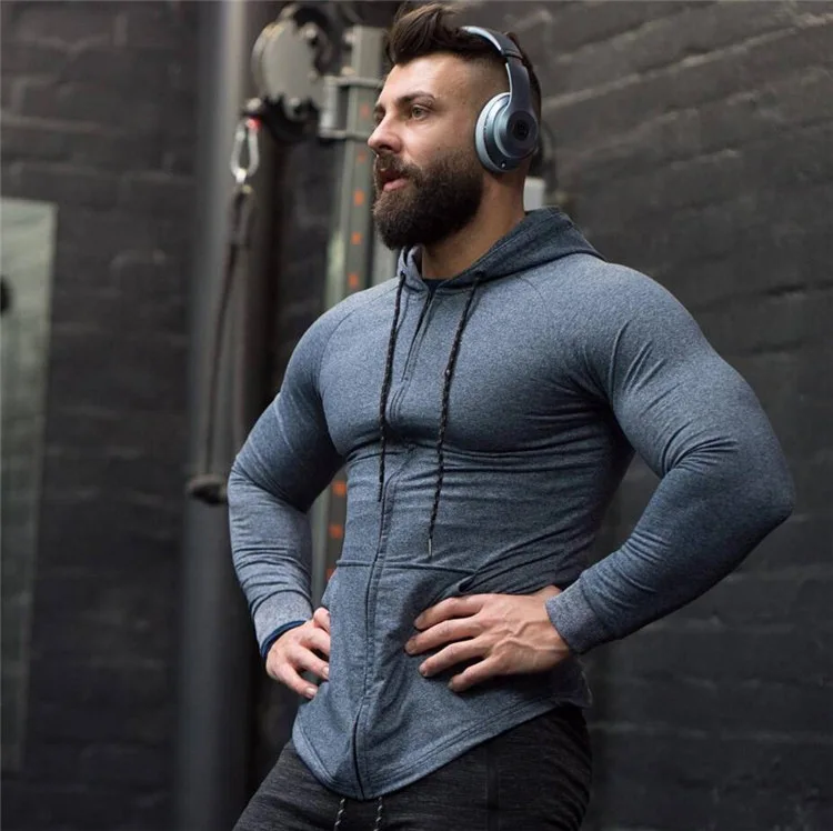 

Men Running Jacket Seamless Fitness Comfort Slim Sports Long Sleeves Hooded Tight Gym Soccer Basketball Outdoor Training Clothes