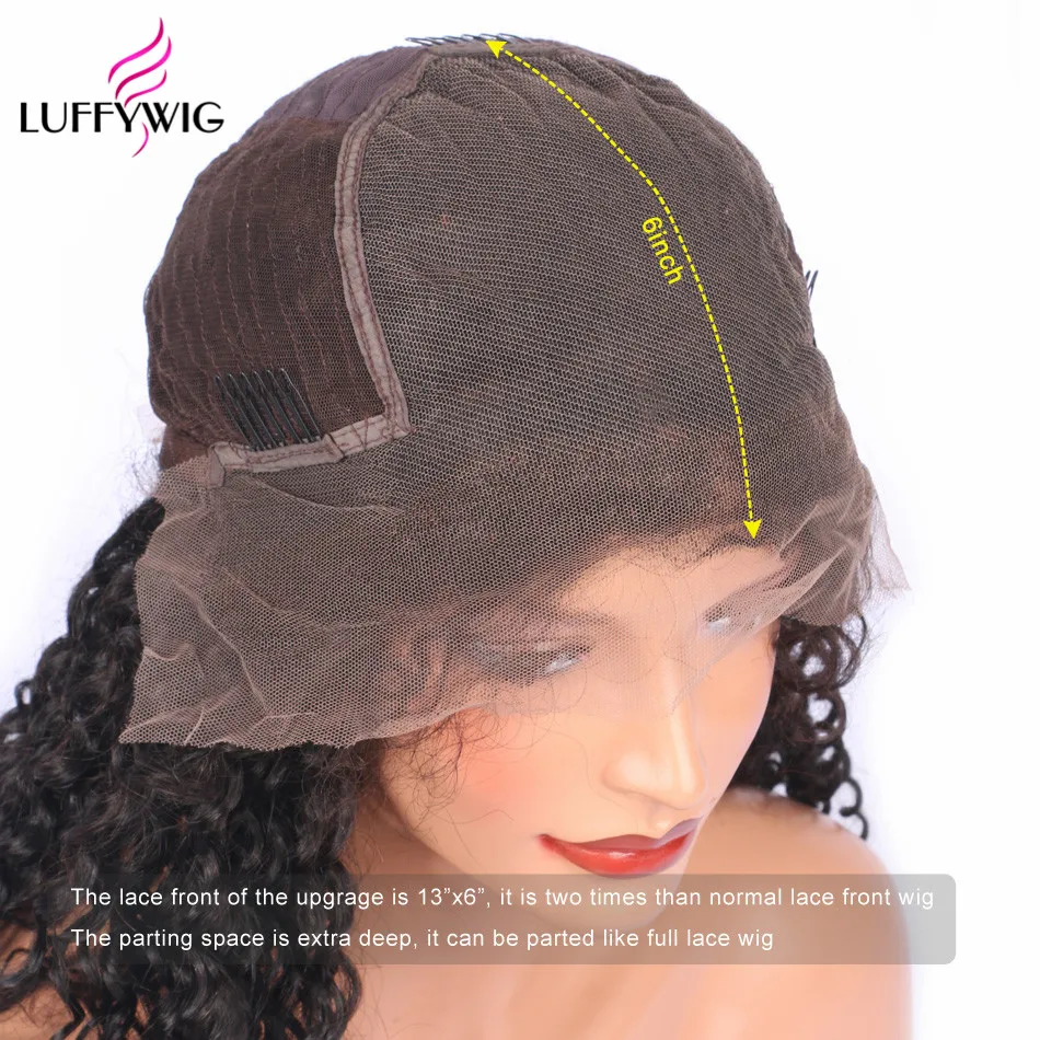 LUFFYHAIR 13x6 человеческие волосы на кружеве парики Безглютеновые для женщин с волосами младенца бразильские кудрявые черные волосы Remy Предварительно сорванные