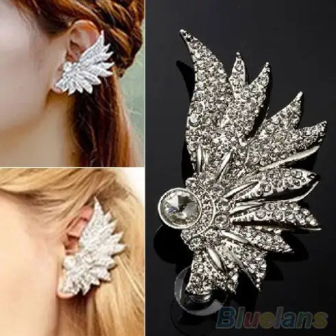 Для женщин Панк Металлический Веер-крыло Форма Кафф уха Обёрточная бумага хрустальные серьги с застежкой 1SZZ