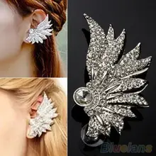 Для женщин Панк Металлический Веер-крыло Форма Кафф уха Обёрточная бумага хрустальные серьги с застежкой 1SZZ