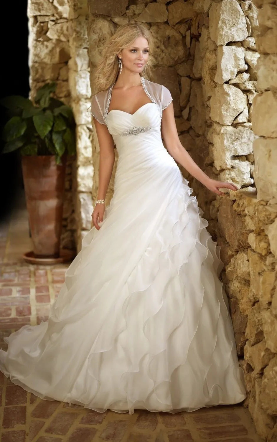 

New 2015 Romantic Sweetheart White Layered Organza Wedding Dress Bridal Gown Free shipping Custom made All size vestido de noiva