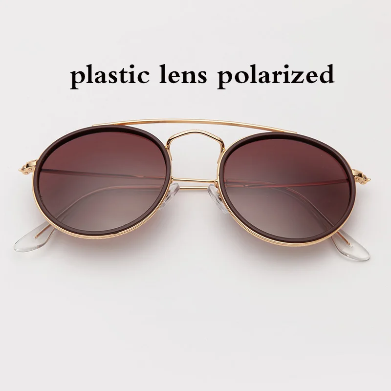 3647 Круглые Солнцезащитные очки с двойным мостом, поляризационные, для мужчин и женщин, 51 мм, зеркальные, градиентные, стеклянные линзы, TAC очки sol gafas occhiali UV400 - Цвет линз: gradient brown P