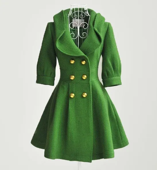 2011 New Lady women's luxury green wool coat,outerwear,jacket+Free ...