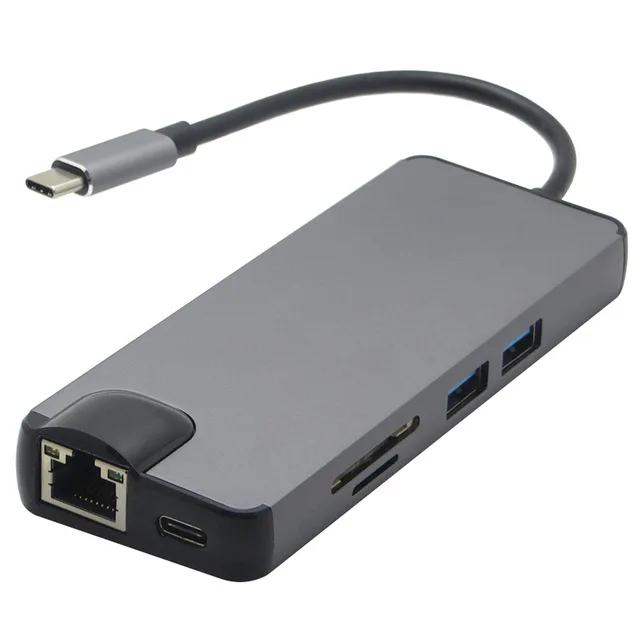 USB C концентратор HDMI VGA Ethernet Lan RJ45 адаптер для Mac book Pro, тип C hub Card Reader 2 USB 3,0+ Тип-C зарядки