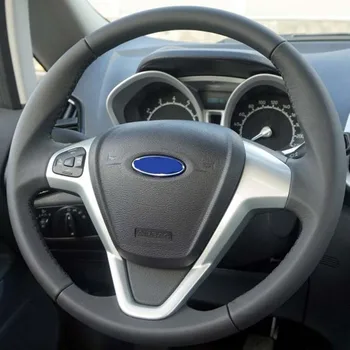 

black Genuine Leather Car Steering Wheel Cover for Ford Fiesta 2008-2014 Ecosport 2013 2017 car-covers for steering-wheel