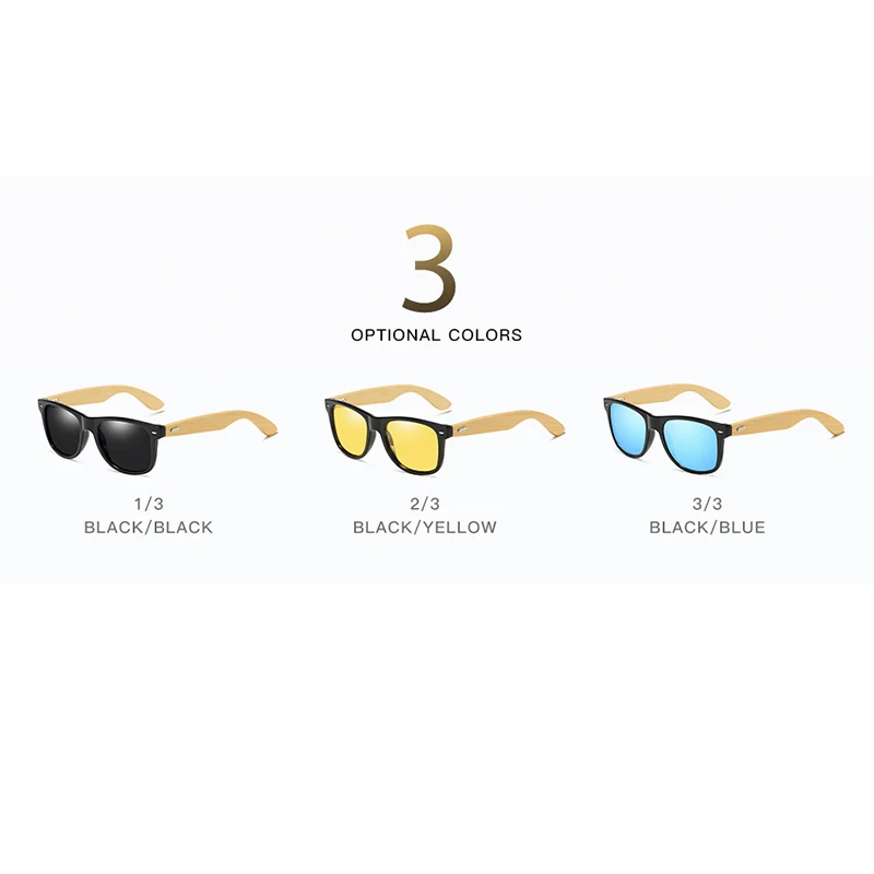 KEITHION Brand Bamboo Leg Polarized Sunglasses Men Classic Square Frame Fashion Retro Female Sun Glasses UV400