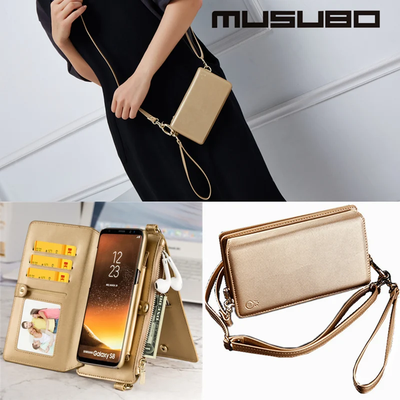 

Musubo Brand Fashion Flip Luxury Leather Case For Samsung Note 8 9 Cover for Galaxy S8 S9 S10 Plus Case Shoulder Bag Design