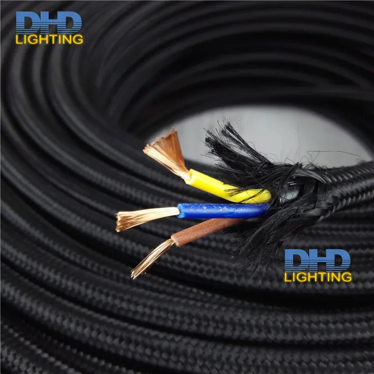 100meter Black Twist Fabric Wire 3 Core*0.75mm Vintage Textile Fabric