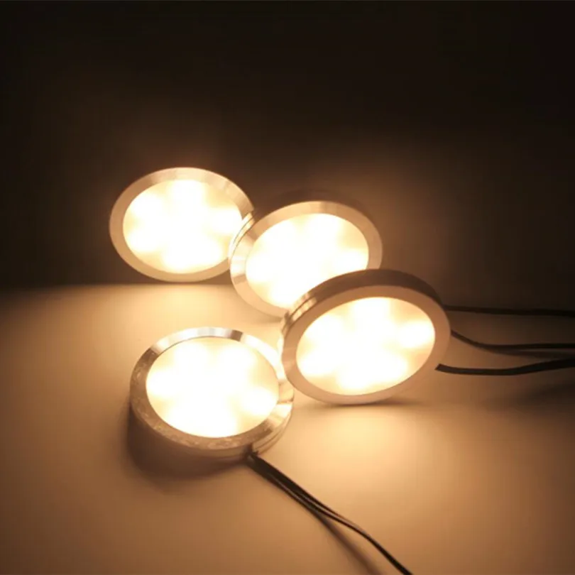 Free Shipping 4pcs Dimmable LED Downlight Under Cabinet Light Bulb Lamp Wireless Remote Control Kitchen Counter Closet Lighting