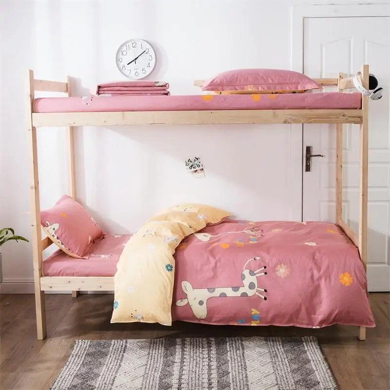 

100% Cotton Bedding Sets Cartoon Deer 3pcs Students Dormitory Flat Sheet Duvets Cover Comforter Bed Linen Set With Pillowcase