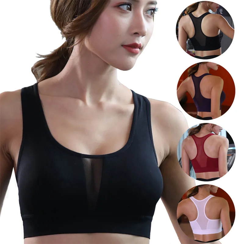 

Women Sexy mesh yoga sports bra quick-drying shock-proof running fitness wire free bra sports yoga breathable push up vest bra