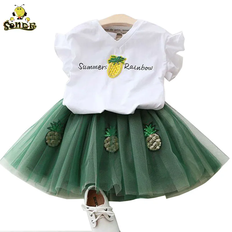 

Toddler girls summer clothing Butterfly Sleeve Letter Printed T-shirt+Tutu Volie Skirt 3 4 5 6 7 8 years children's clothing