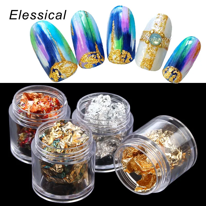 ELESSICAL Gold Tin Foil Spangles For Nail Design AB Color Manicure Glitter Art Decorations Silver DIY Tinsel In Bottle | Красота и