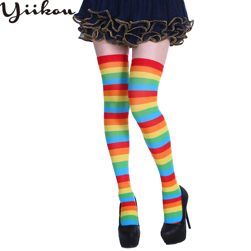 

Female Halloween Christmas Party Long Stockings Women Silk Stripes Over the Knees Stockings Girls Multicolored Stocking