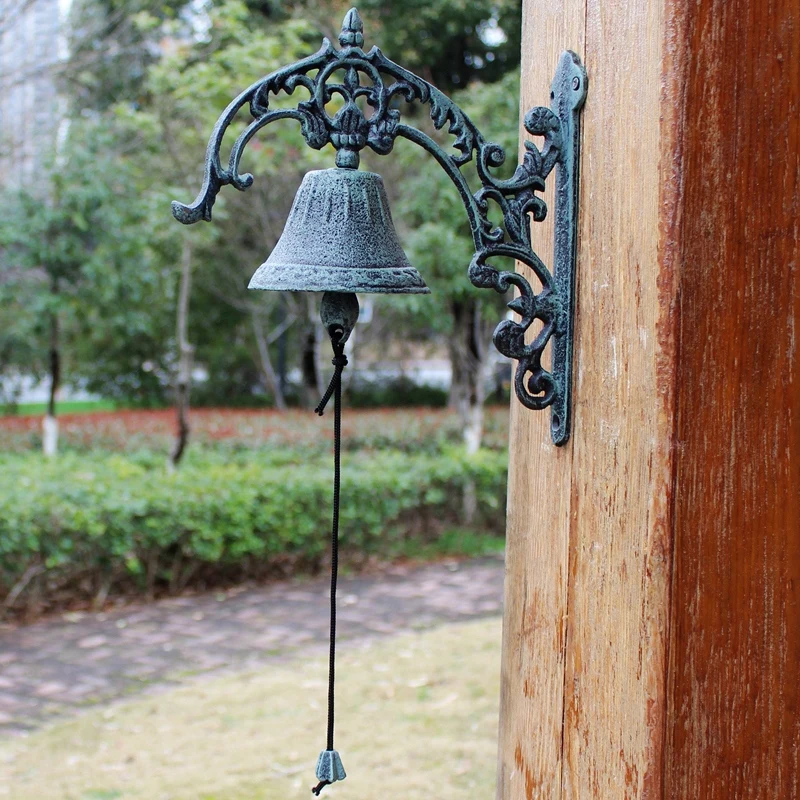 Большая дверь колокольчик настенное крепление темно-зеленый чугун Добро пожаловать обеденный звонок винтажный домашний декор настенные вешалки наружные садовые украшения