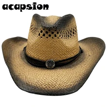 Западные Ковбойские шляпы для мужчин и женщин, летние соломенные пастушки, карнавальный костюм, гофрированные западные шляпы, сомбреро Хомбре, ковбойские шляпы для мужчин A059