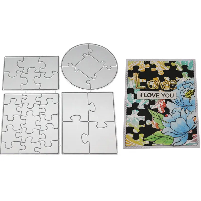 

for Baby Gifts 4pc Puzzle Frame Metal Cutting Dies Paper Cards Embossing Steel Die Cut Stencils For Diy Decor Craft Scrapbooking
