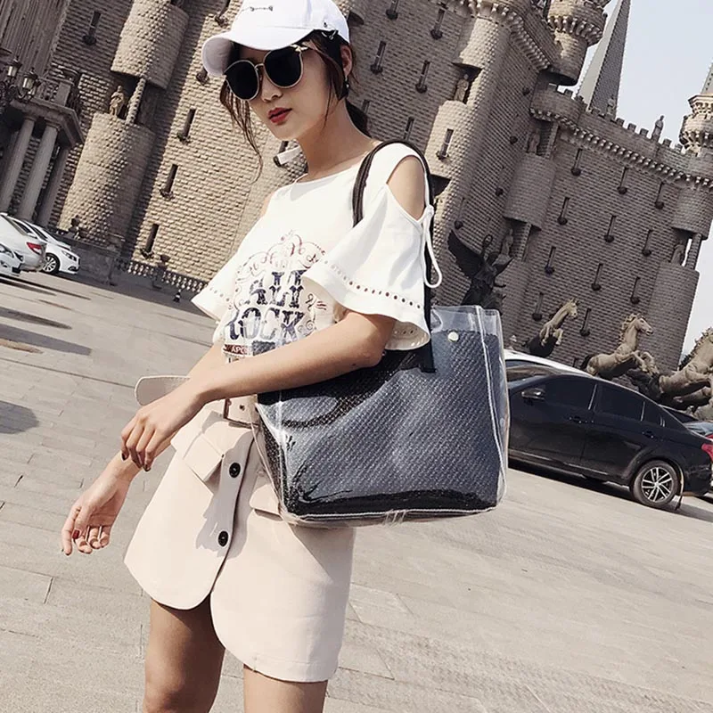 New Women Summer Transparent Handbag INS Popular Female Travel Straw Composite Bags Beach Lady Shoulder Bag Large Bolsa SS3316 (5)