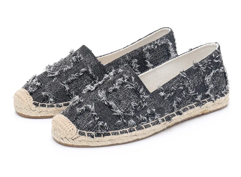 Retro Ladies Womens Casual Espadrilles Shoes for Female Straw Flat Canvas Fisherman's Hemp Rope Bottom Women's Shoes White Black (18)