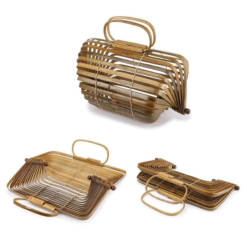 ABDB-женская сумка, Бамбуковая сумка, женская натуральная сумка, плетеная солома, складное ведро, полые пляжные сумки, Дамский кошелек