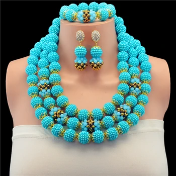 

Chunky Lake Blue Crystal Beads Women Necklace Bridal Fashion Jewelry Wedding African Beads Jewelry Set 2017 Free Shipping
