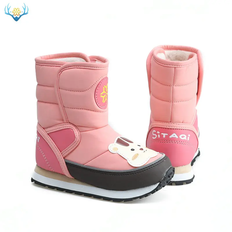 Girls pink boots mid-calf kids 3 4 5 6 7 years old cute looking warm late autumn and winter boots waterproof PU upper free shipp