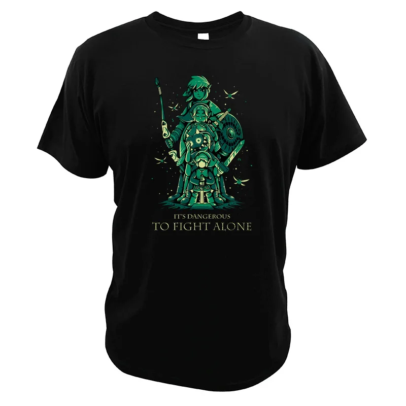 

Legend Of Zelda T shirt Link Evolution It's Dangerous To Fight Alone Funny Game Ocarina of Time Artsy Tshirt