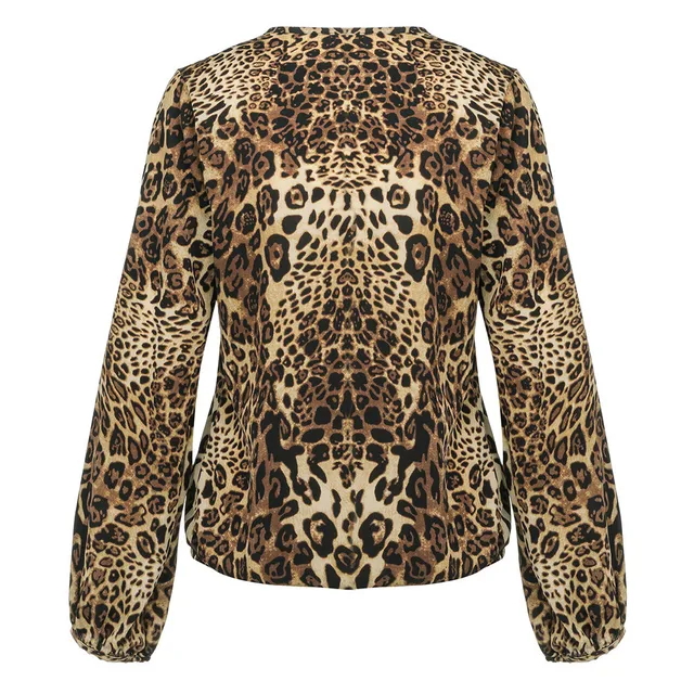 Women Leopard Print V neck Sexy Blouse Fall Long Sleeve Leopard Pattern ...