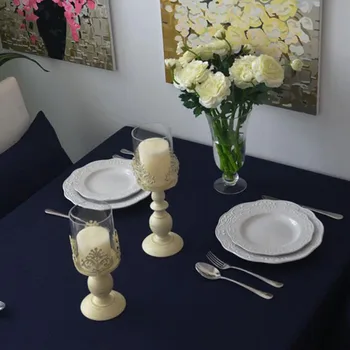 

Free Shipping European Dark Blue Dustproof Tablecloths High Quality For Weddings Hotel Kitchen Rectangle Cotton Table Cover