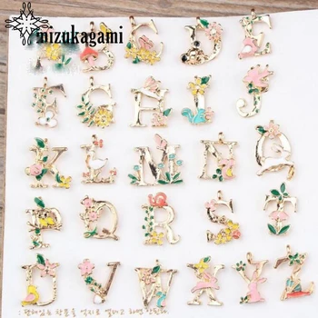 

Drop Oil Alloy Enamel Flowers English Letter Charms 10/Batch DIY Fashion Earrings Jewelry Making Accessories