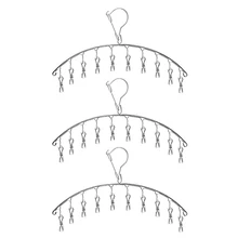 3 Упаковка, нержавеющая сталь сушилка для белья вешалка для одежды с 10 клипов для сушки носков, сушки полотенец, подгузников, бюстгальтеров, детской одежды