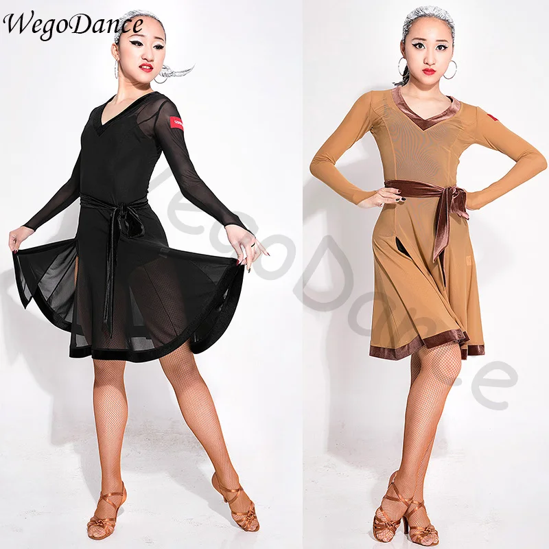 Latin dance dress long sleeve slim cotton salsa costume woman freeshipping with underpant Latin dance dress long sleeve slim cotton salsa costume woman freeshipping with underpant