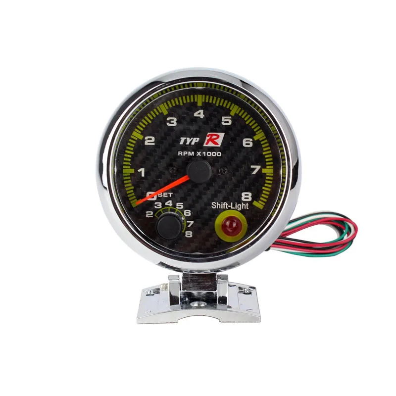 3 3/4" Car 80mm Carbon Fibre Tachometer Rpm Gauge Meter With Yellow Shift Lights Car 80mm Auto