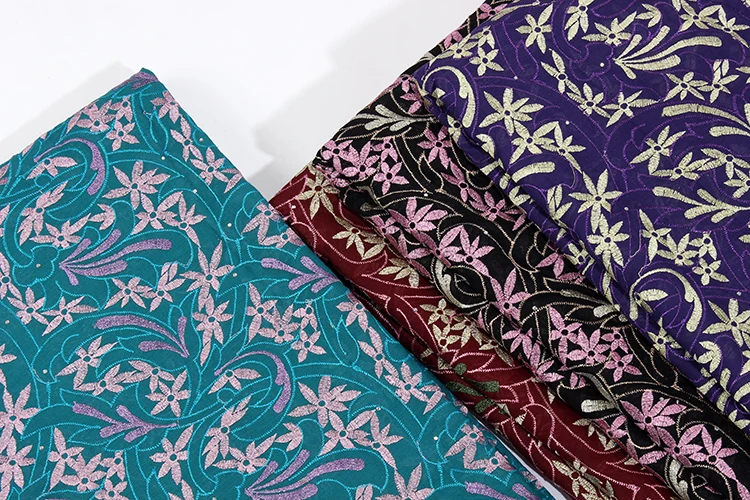 Последняя фиолетовая хлопковая швейцарская кружевная африканская вуаль вышитая Цветочная швейцарская ткань женское платье швейная отделка 5 ярдов ткань кружева
