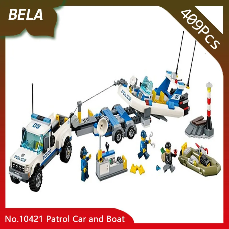 

Bela 10421 409pcs City Series Patrol Car and Boat Model Building Blocks Bricks Toys Compatible with Legoings