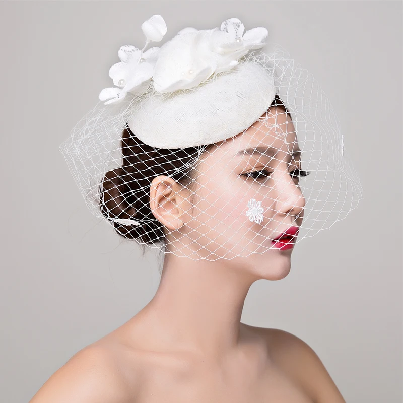

Bride studio photo headdress lace linen shallow white hat hair ornaments wedding dress accessories women fasinator hat Hair Clip