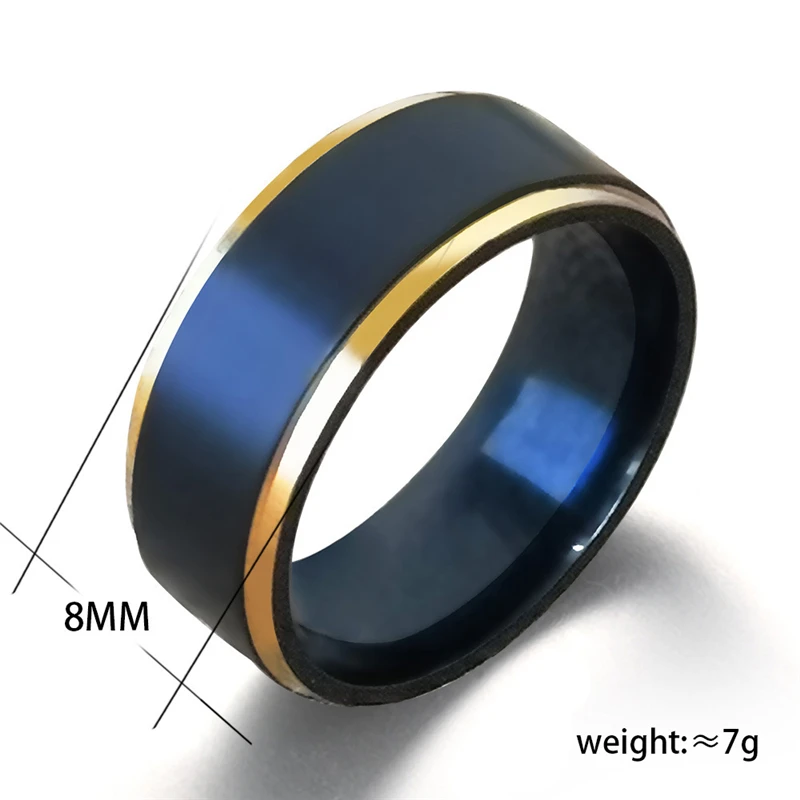 8mm Black & Gold Color Titanium Steel Wedding Band for Boy and Girl Friendship Ring Men /Women Simple Jewelry USA SIZE