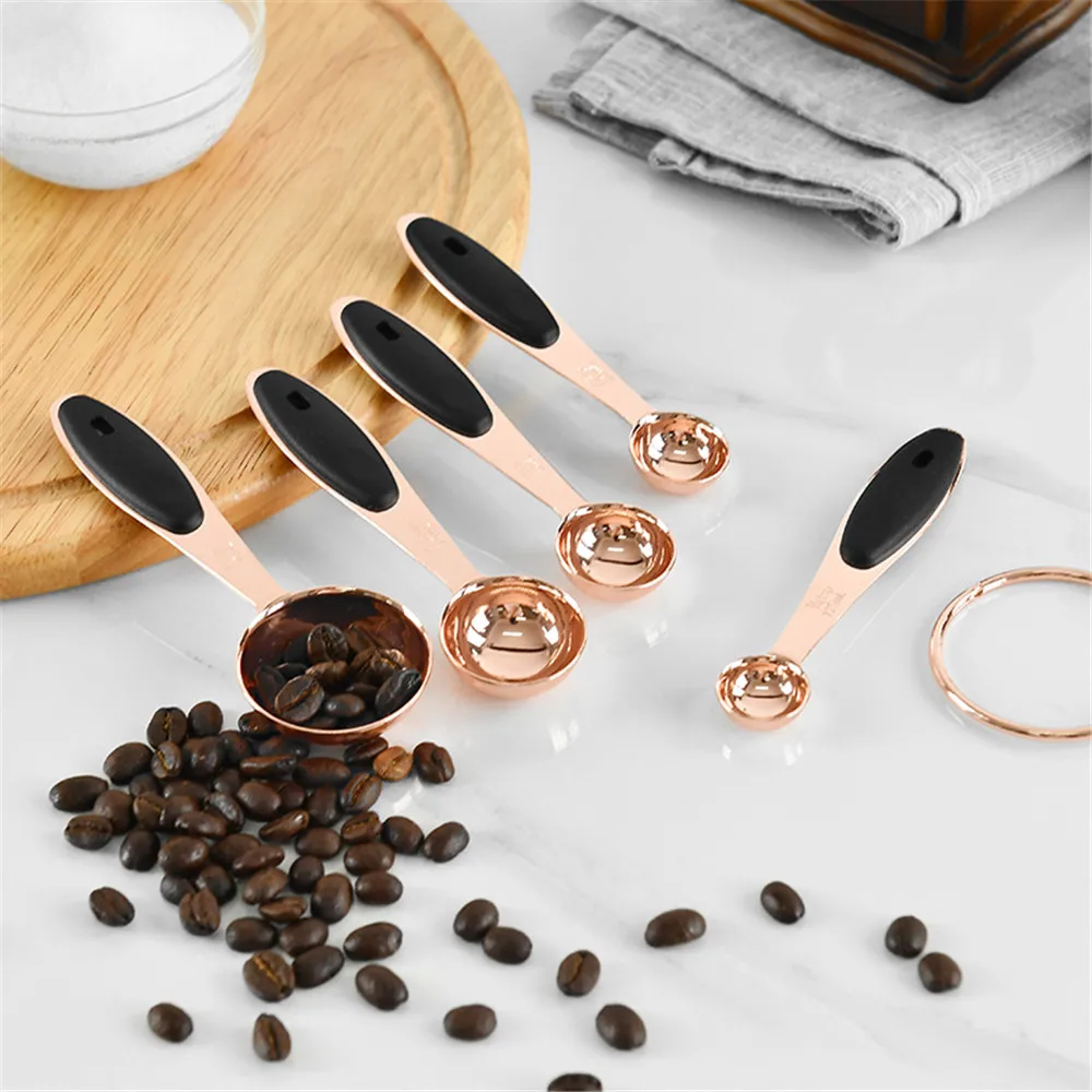 

Measuring Spoon Stainless Steel Copper Plated Scoop Coffee Cake Powder Baking Handle Durable Cutlery Kitchen Tool Acessory 5PCS