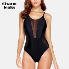 Charmleaks Women's Mesh Plunge One Piece Swimsuit Deep V Polka Dot Swimwear Backless Sexy Bathing Suit palm print backless plunge padded one piece bathing suit
