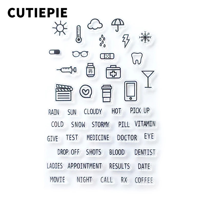 

Weather Medicine Words Transparent Clear Stamps DIY Silicone Seals for Scrapbooking/Card Making/Photo Album Stamp Template Sheet